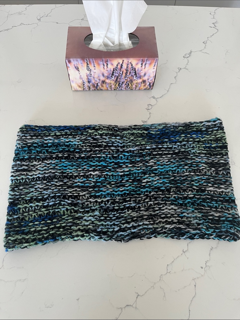 Handmade Womens Multicolor Knit Scarf - Blue/Green